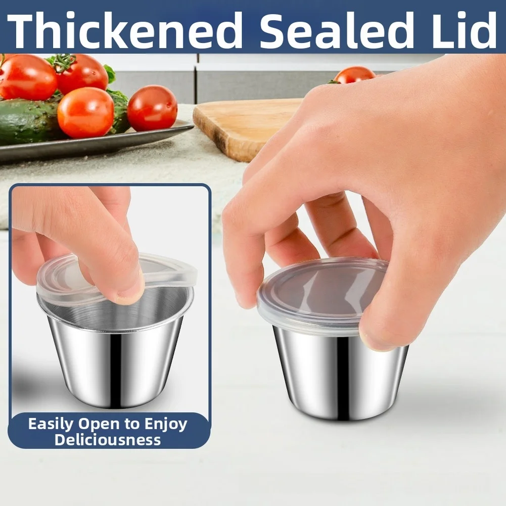 

8/10 шт. чашки для соуса из нержавеющей стали с прозрачной крышкой, герметичные для хранения соусов, дипперов, орехов, йогурта для пикников, офисных обедов