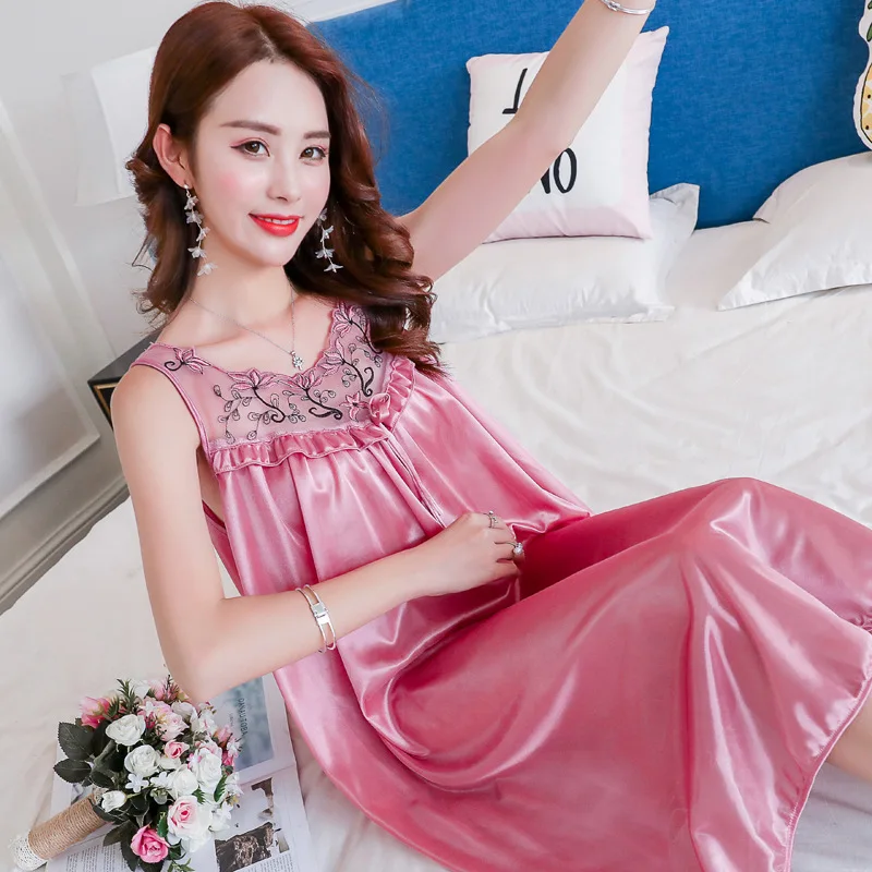 Women Nightgowns Sexy Satin Silk Sleepwear Soft Plus Size S-XL Nightwear Lace Dress Lingerie Gown Robe Mini Homedress Nightdress