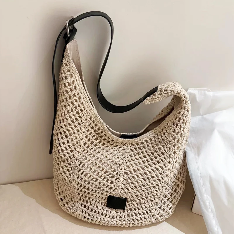 

Beach Tote Bags For Women Luxury Designer Handbags Purses 2025 New In Polyester Braided Hollow Large Capacity Underarm Shoulder