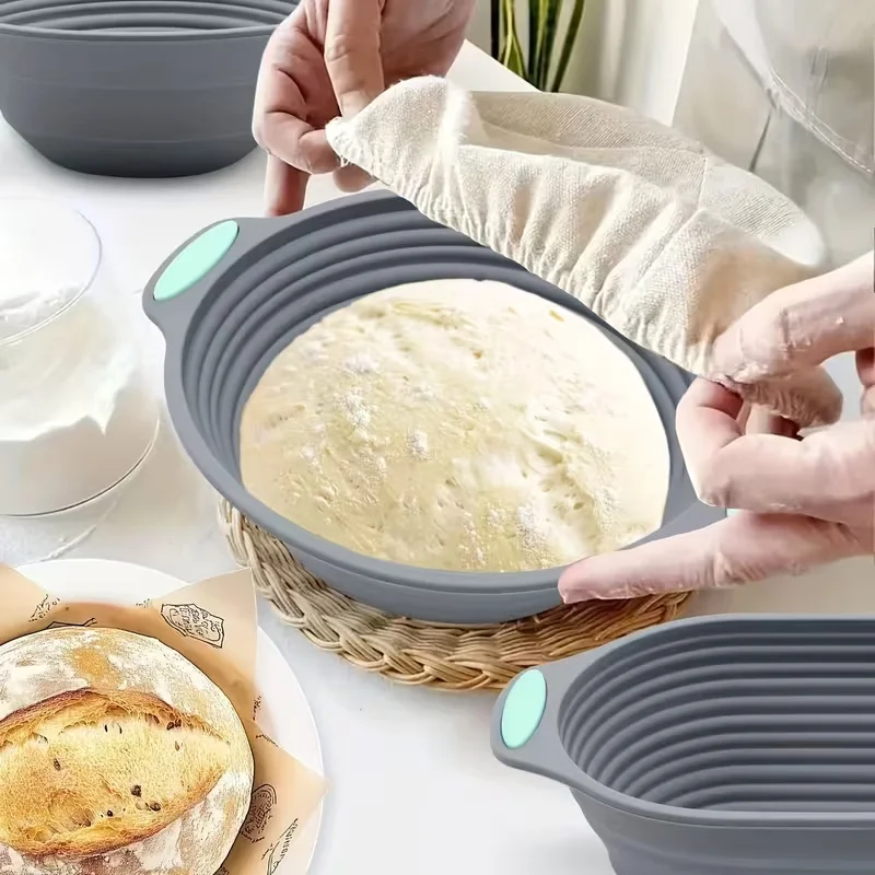Thickened Foldable Silicone Proofing Basket, Dough Rising Bowl for Cakes & Bread,Oven‑safe Baking Tool, Non‑stick,Non‑stick Bask