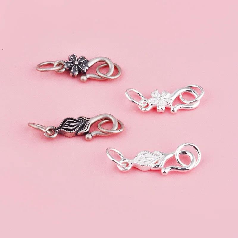 S925 sterling silver retro double-ring flower bud question mark clasp diy bracelet necklace ending connection clasp