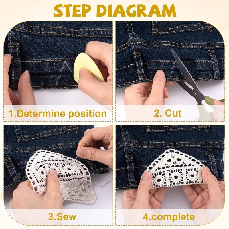 6pcs Lace Waist Extender for Jeans, 2 Styles Vintage Sewing Fastener Waistband Extenders, Adjustable Pant Jean Extenders