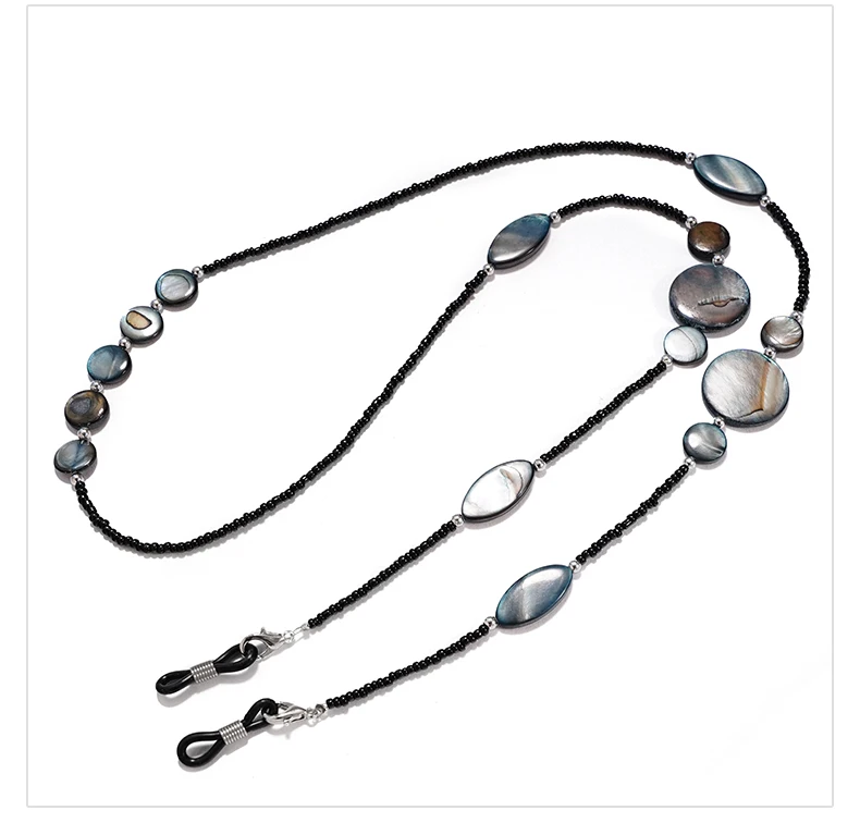 Modische Perlen-Brillenkette für Damen – Muschel-Sonnenbrillen-Lanyard, verstellbarer Brillenhalter, Anti-Verlust-Lesekabel (schwarz) – Detail 7