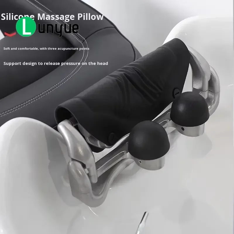 Electric Lifting Shampoo Bed with Ceramic Basin Stainless Steel Frame High End Synthetic Leather Hair Washing Chair for