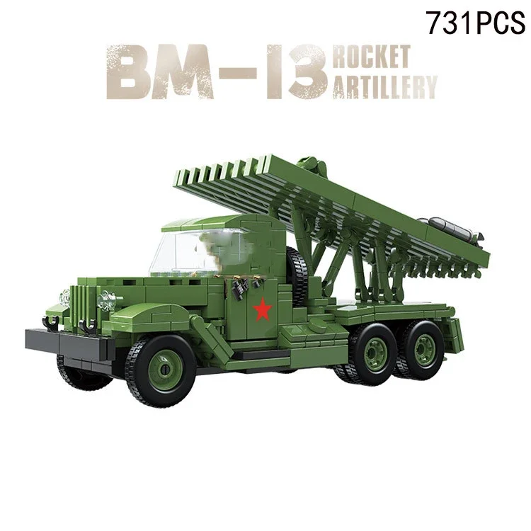 Assemble Toy Military Vehicel World War Soviet Union Katyusha BM-13 Rocket Artillery Model Building Block Brick Collection