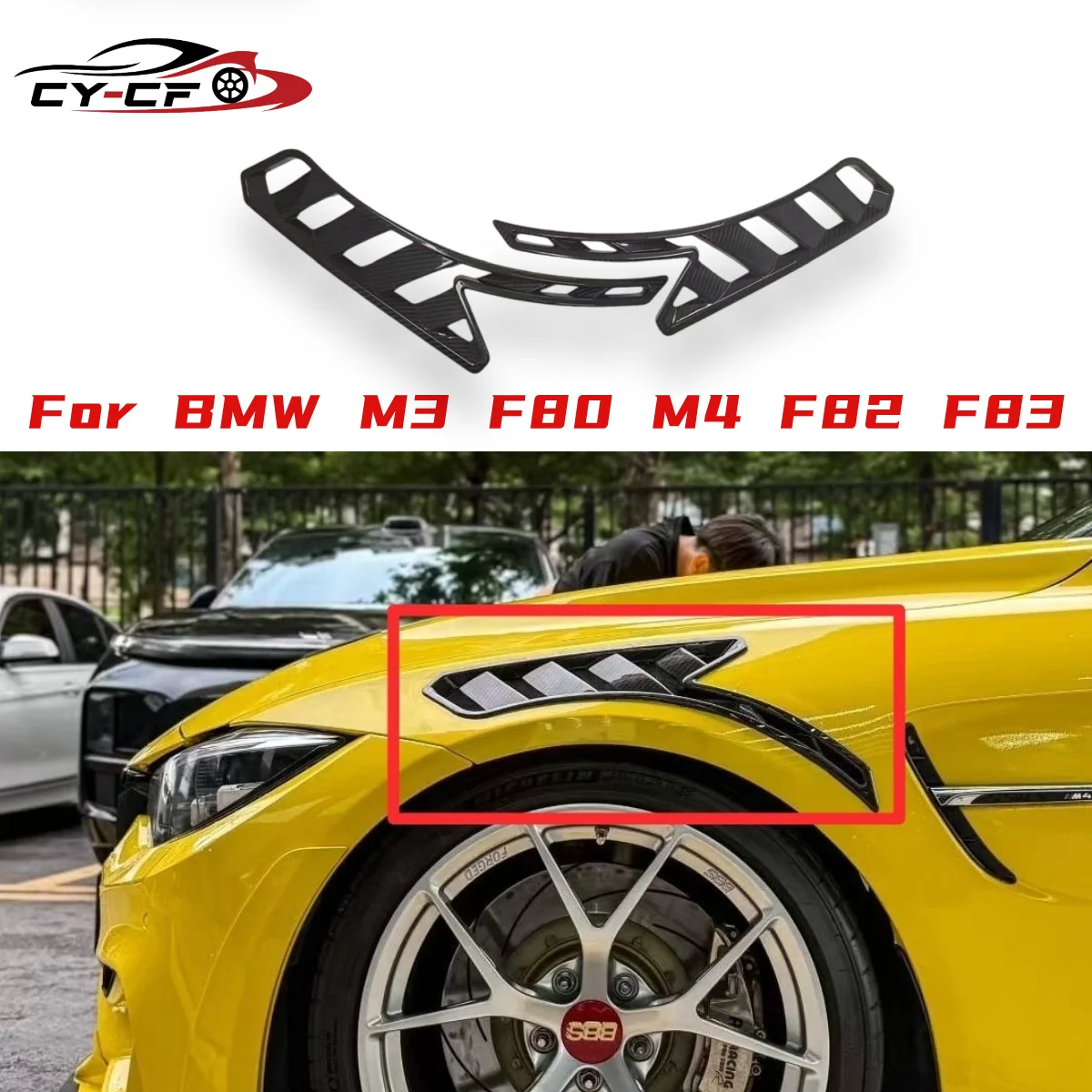 

For BMW F82 M4 2014-20 Coupe Fiberglass GT4 Style Dry Carbon Fiber Front Bumper Fender Vents DIY