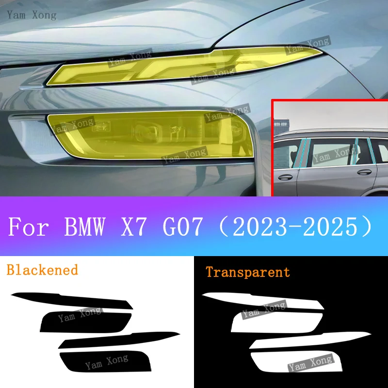 

For BMW G07 X7 G67 2023-2025 Car Headlight Black Protective Cover Film Front Light Transparent TPU BC Pillar Accessories Sticker