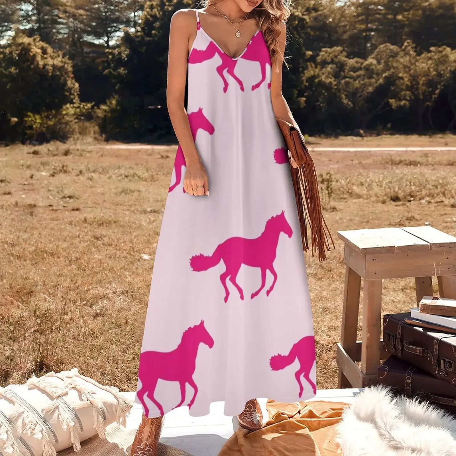 PINK GALLOPING HORSES Pop Art Sleeveless Dress prom clothes luxury evening dress woman for wedding Dress