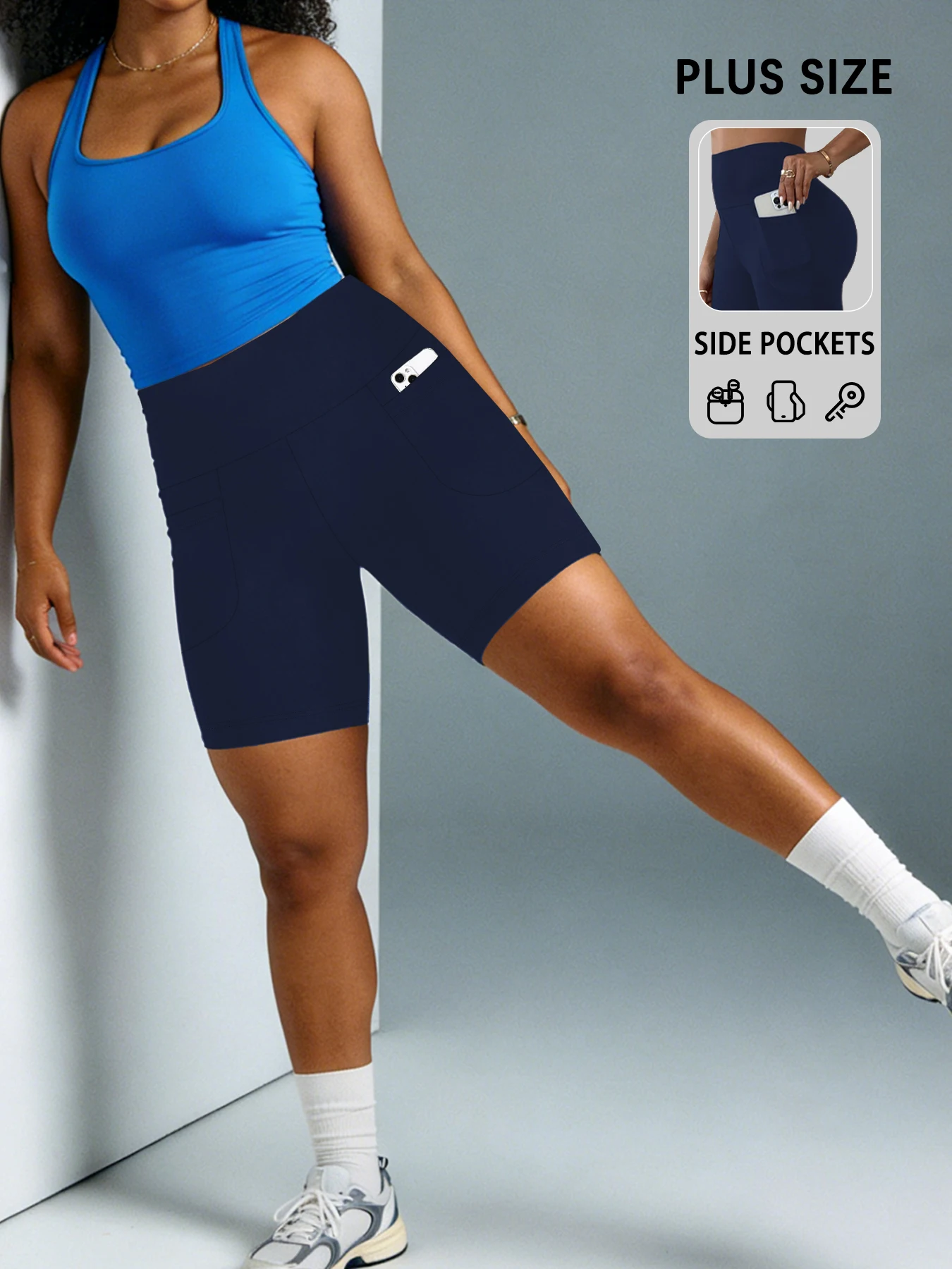 

Спортивные шорты больших размеров для женщин с высокой талией, в стиле байкерских, с карманами, очень мягкие, непрозрачные, с эффектом утяжки живота