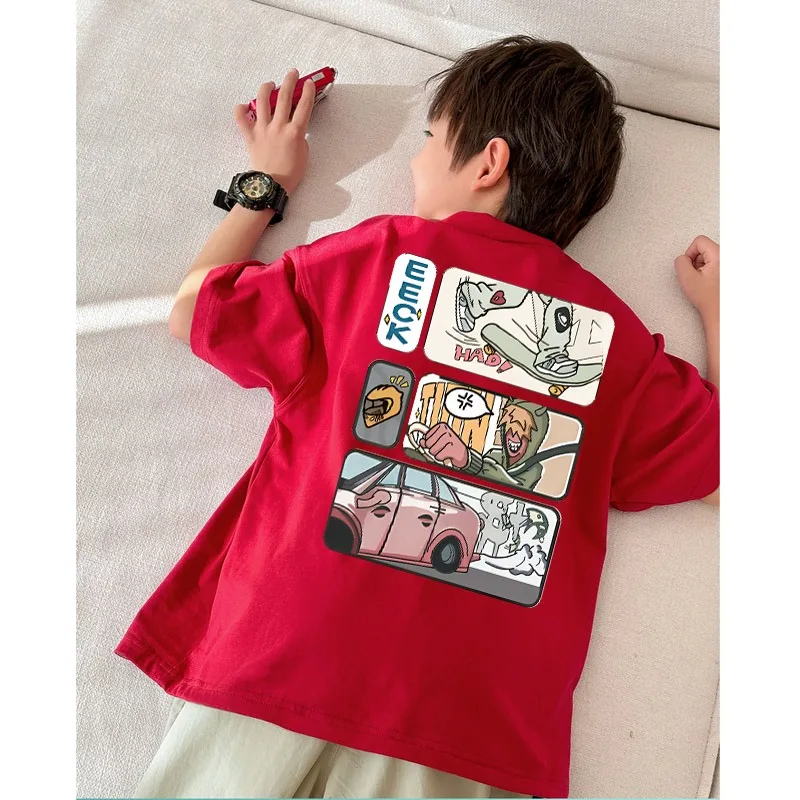 2024 Summer Kids Clothes Streetwear Fashion Cartoon Print T Shirt 100%Cotton Tops Tees Children Short Sleeve  Boys Girls Clothes