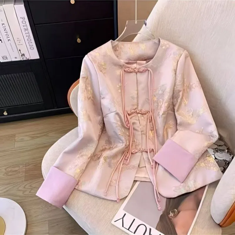 Oversized Tang Top Traditional Chinese Clothing Plus Size High-end Acetic Acid Satin Embroidery Spring Autumn 2024 Women Coat