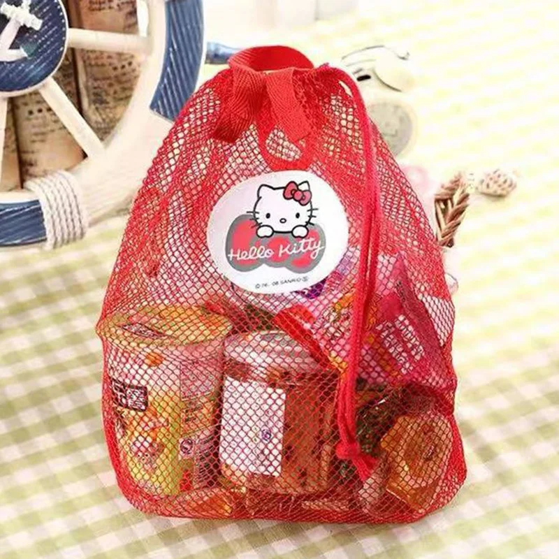 Cartoon Hello Kittys Cute Net Bag Storage Kawaii Anime Shopping ad alta capacità portatile con coulisse Storage Handbag Toy Girl Gifts