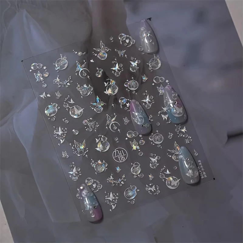 Autocollants pour ongles en gelée française, 1 pièce, bulle de rêve, météore, papillon, étoile, lune, autocollants auto-adhésifs pour décoration d'ongles, DIY bricolage
