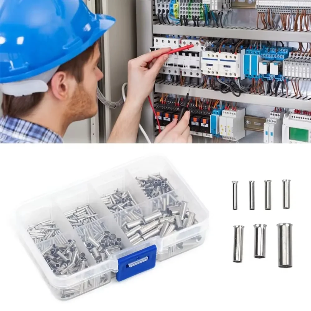 600/700pcs Bare Terminal Tubular Wire End Ferrules Mix Size Uninsulated Cable Sleeves Simple  for Wire Connection Pin Crimp