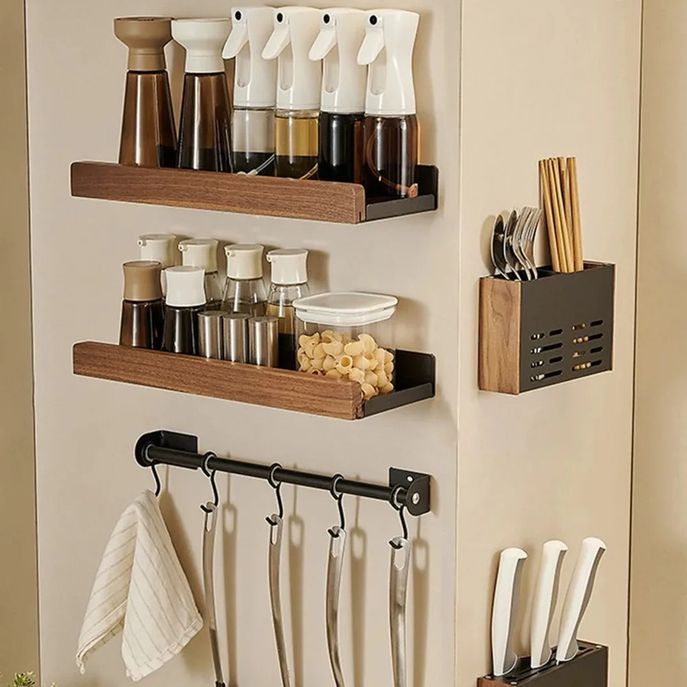 

Wall Mounted Bathroom Rack,Nordic Style Wooden Holder,Cosmetic Storage Rack,Multi Purpose,Shower Room Toilet Kitchen Accessories