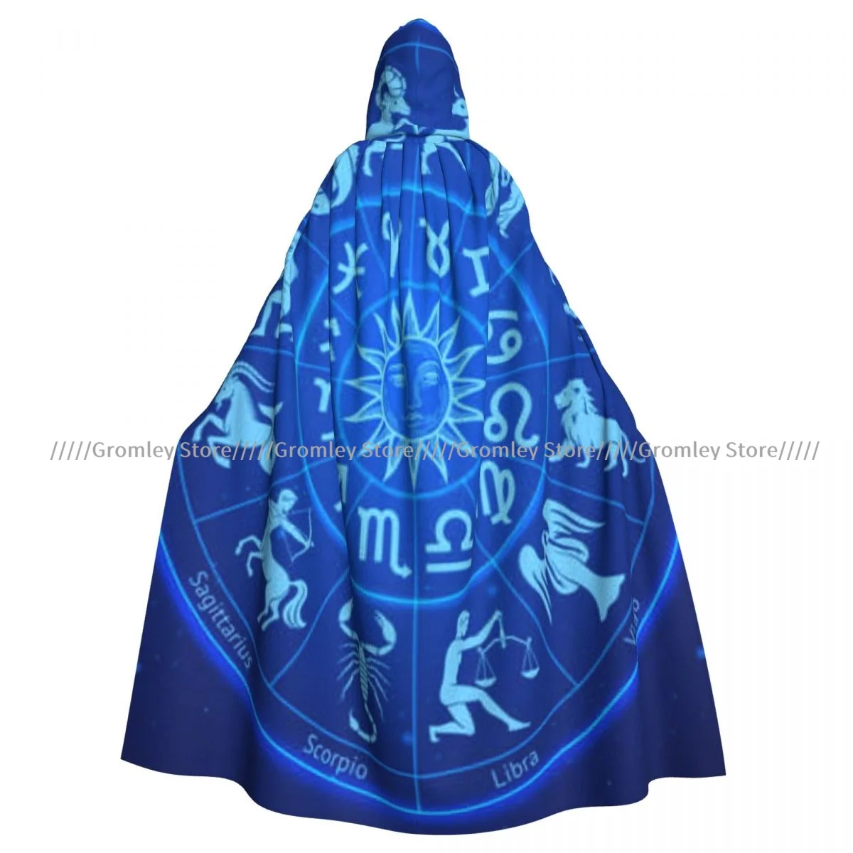 Medieval Halloween Cosplay Cloak Hooded Coat Astrology Zodiac Signs Illustrations Cape Coat Long Trench Costume Wizard Cloak