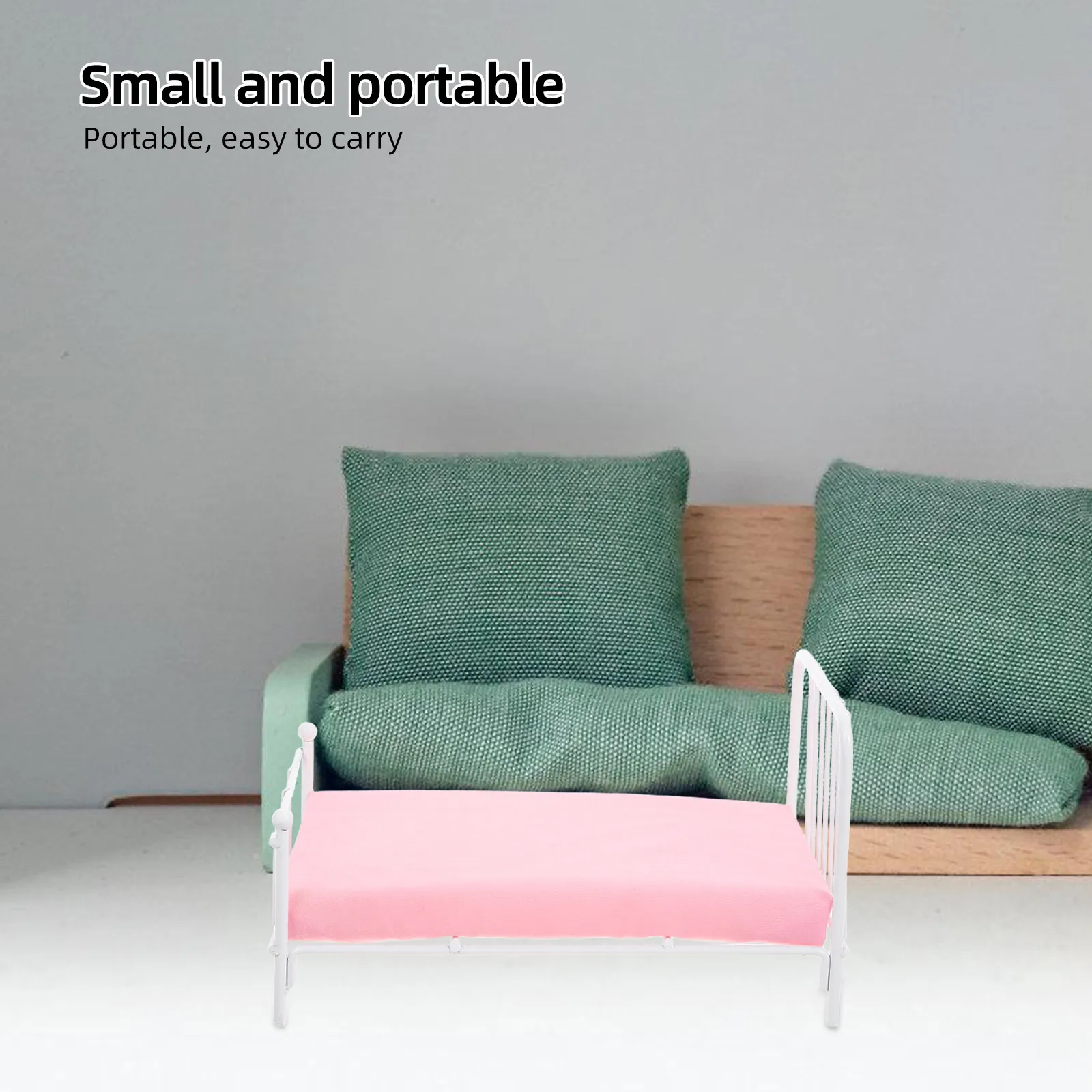 

1:12 Scale Miniature Bedroom Scene Iron Bed with Mattress Dollhouse Furniture Decor Versatile Mini Bed for Creative Play Display