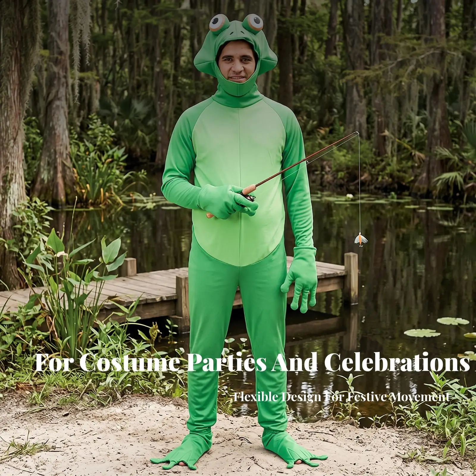 Frog Jumpsuit with Hood and Frog Face | Easy to Wear, Animal jumpsuit, for
