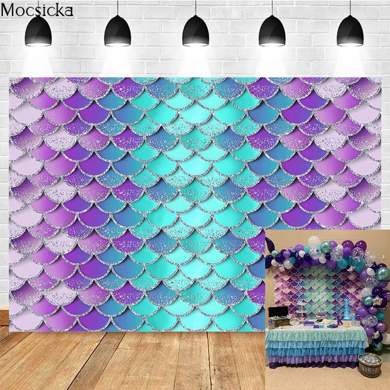 Arrière-plan de photographie sirène à paillettes, château sous-marin, décoration de fête d'anniversaire pour nouveau-né, gâteau Smash, accessoires Photo