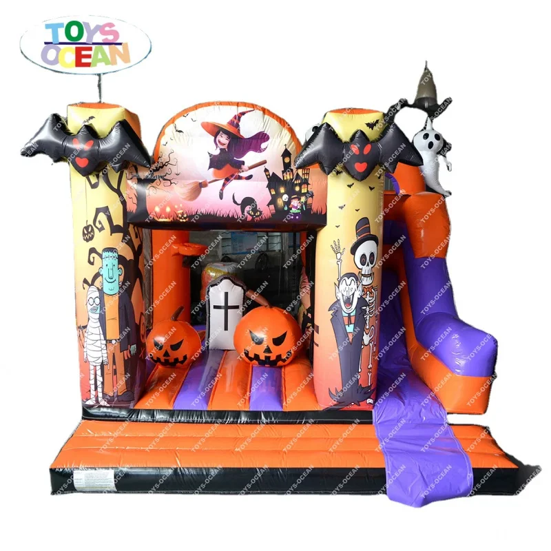 Custom Commercial PVC Inflatable Bounce House Combo with Slide Halloween Pumpkin Castle Design Kids' Toy with Blower Shipped Sea
