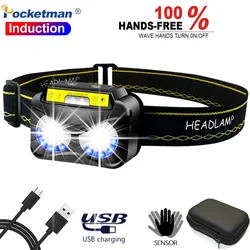 Smart Motion Sensor LED Headlamp Hand-free USB Rechargeable Headlight Outdoor Long Range Waterproof Head Lamp Induction Lights