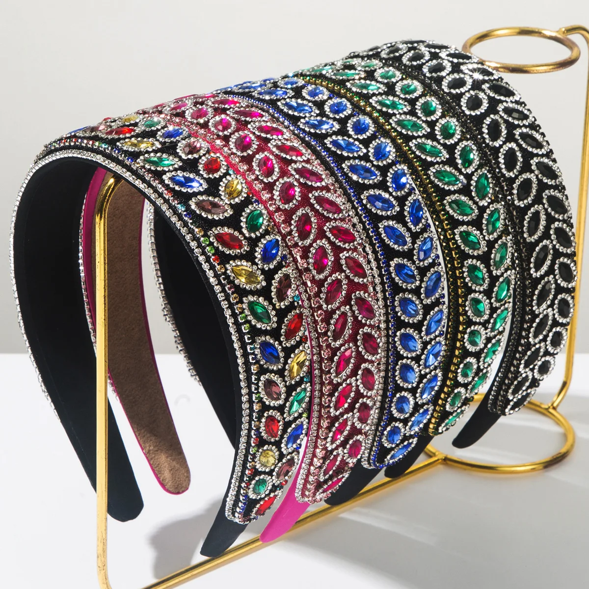 

Бирюзовая повязка на голову в стиле барокко в стиле ретро с бриллиантами, женская роскошная повязка на голову в придворном стиле, блестящие аксессуары для волос, синий, зеленый, черный обруч для волос