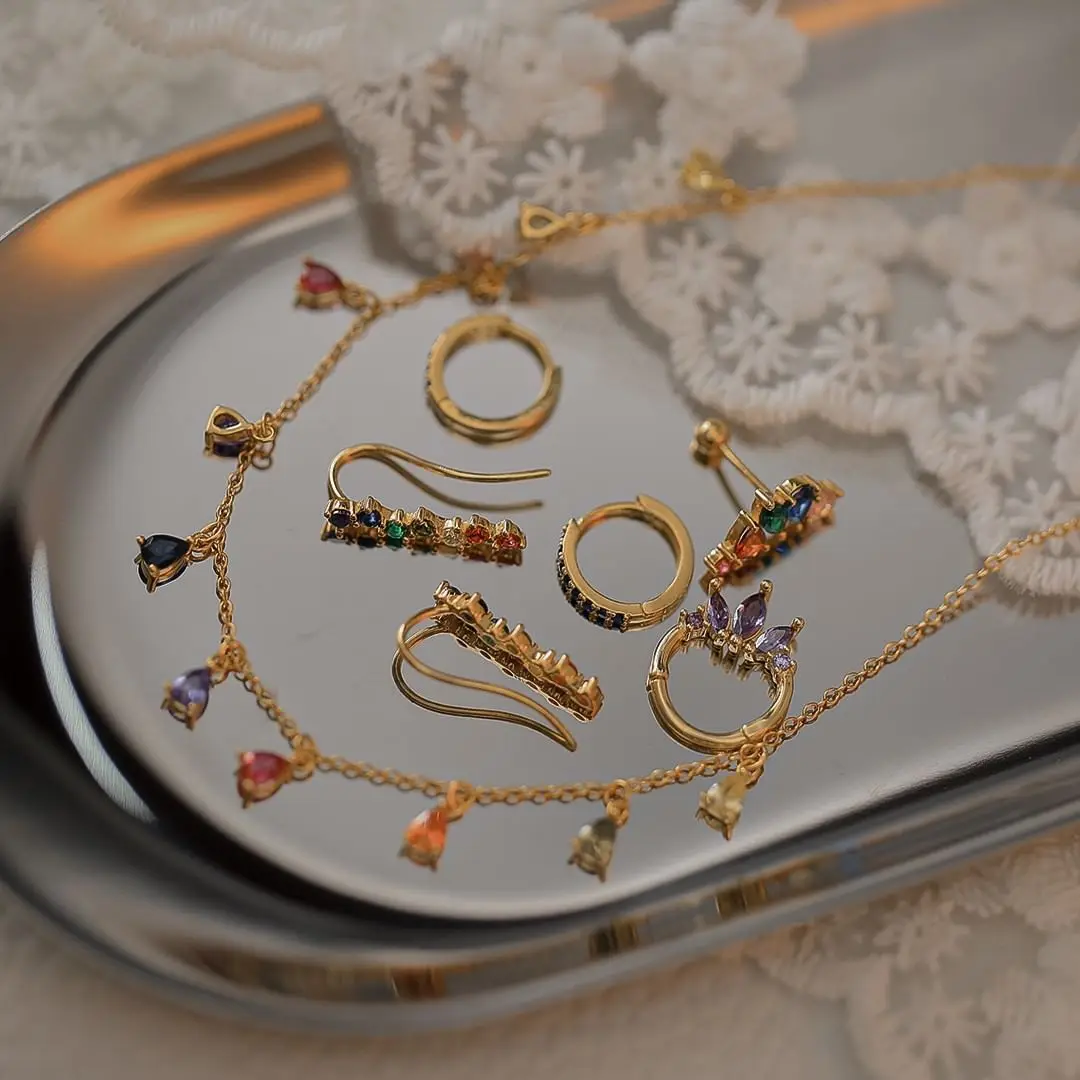 Aide 925 Sterling Silver Bohemian Colorful Crystal Stone Choker Naszyjnik dla kobiet Złoty łańcuszek Urok Ręcznie robiona biżuteria Obroże — zdjęcie 4