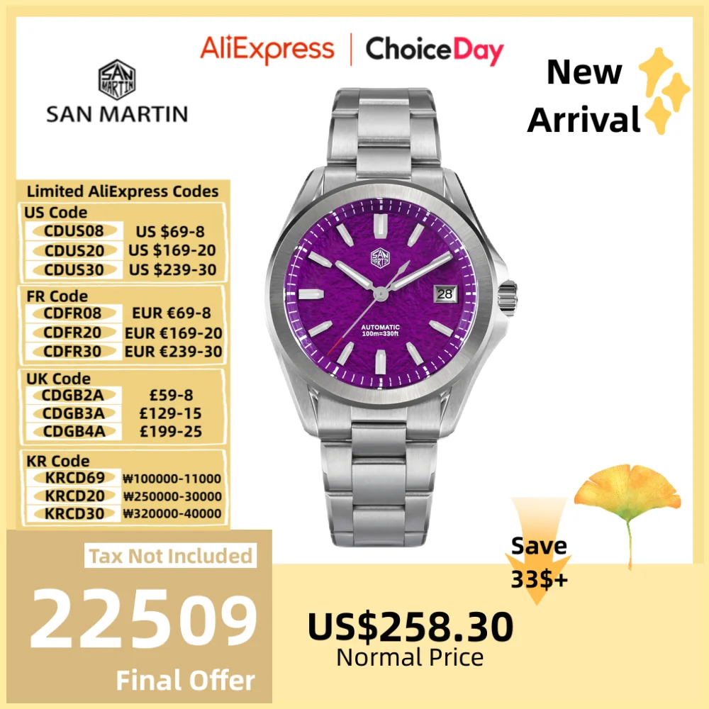 San Martin 39mm Men Dress Watch Self-Wind Mechanical 3H Date New On The Fly Adjust Clasp BGW-X1 Lume Hombre Reloj SN0129C-2/3