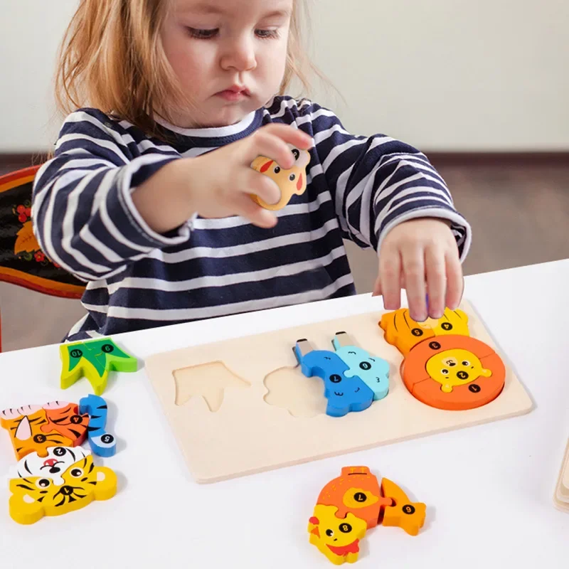 3D Holz puzzle Tier ökologische Lebensmittel kette Erkenntnis Matching Board Bildung frühes Lernen Baby Montessori Spielzeug Geschenke