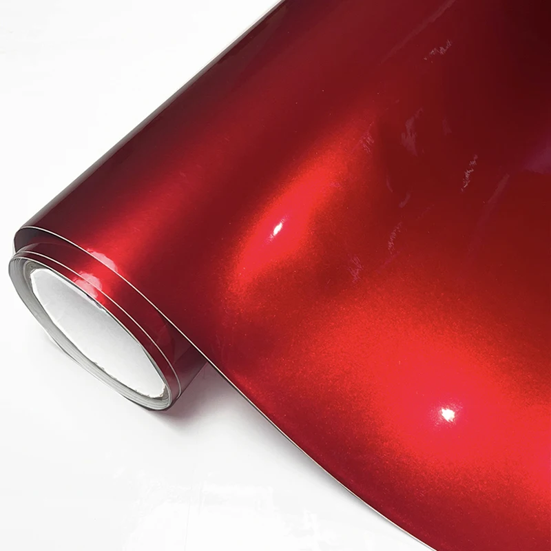 Ultra Glossy Red Metallic Vinyl Wrap Film Self Adhesive Car Motorcycle DIY Sticker Decal With Air Release