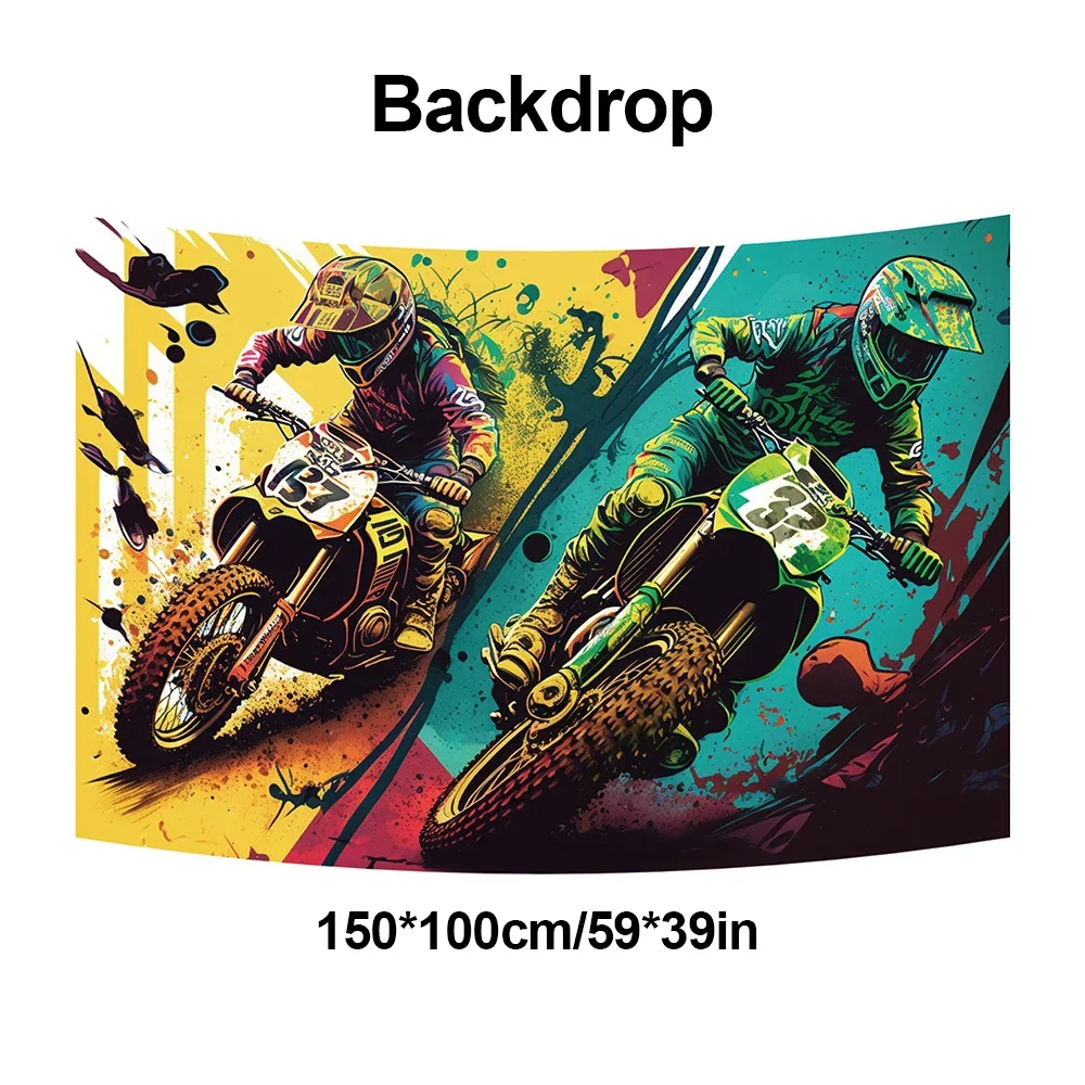 Motocross Dirt Bike Birthday Decor Banner Cake Topper Foil Motorcycle Balloon for Boy Kids Motor Theme Party Decoration Supplies