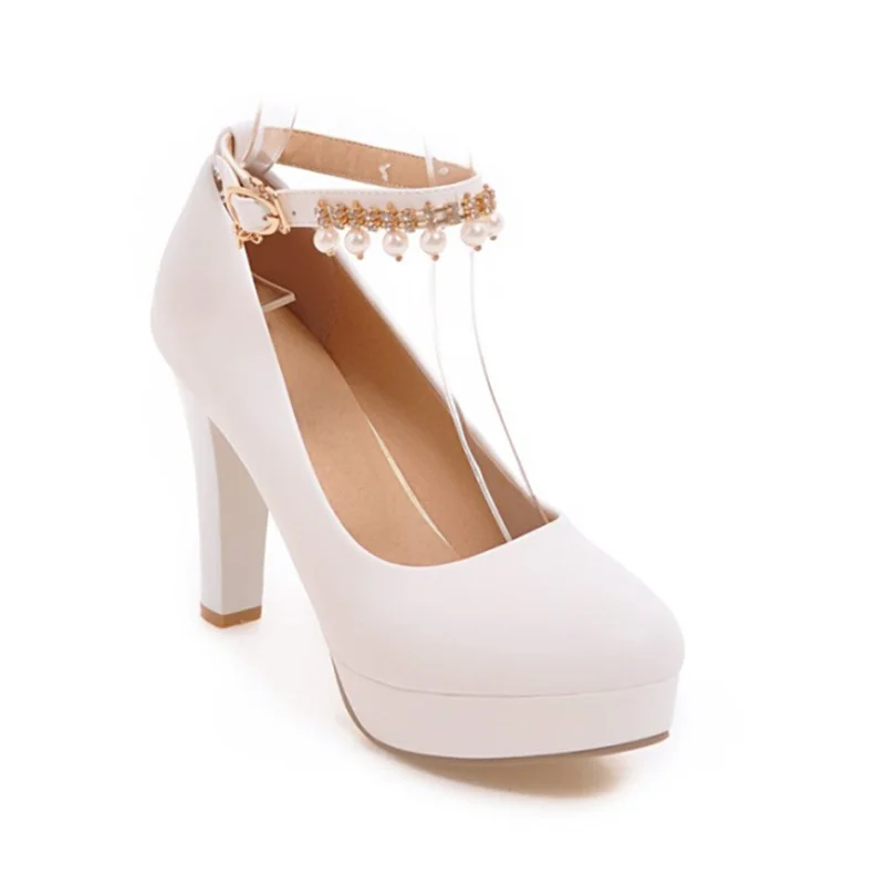 Woman Pumps Ankle Strap Girls Wedding Party Shoes Platform Dress Women Shoes High Heels Suede Ladies Shoes Size 32-43