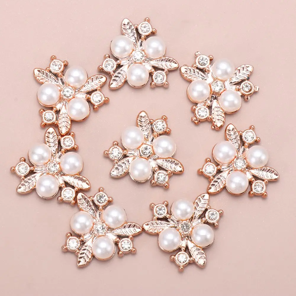 10Pcs/Lot Flower-shaped Alloy Pearl Buttons DIY Exquisite Handmade Rhinestone Buttons Hat Clothes Decoration Sewing Accessories