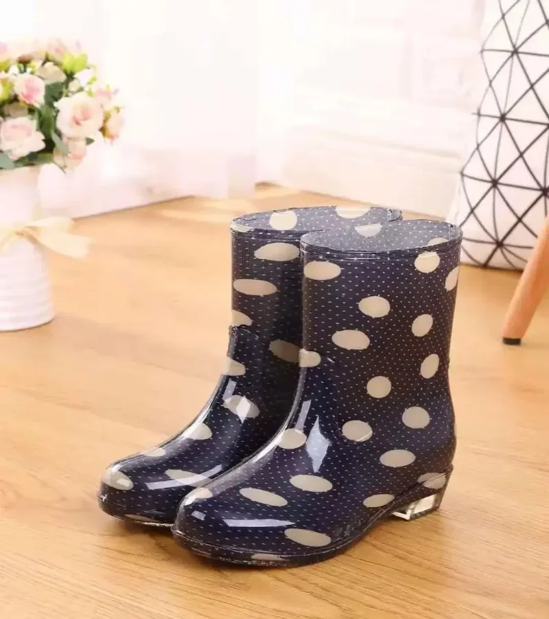 Print Rain Boots Women Waterproof Work Shoes for Girls Non Slip Anti Skip PVC Water Shoes Rainboots Mid-Calf Botas 2024