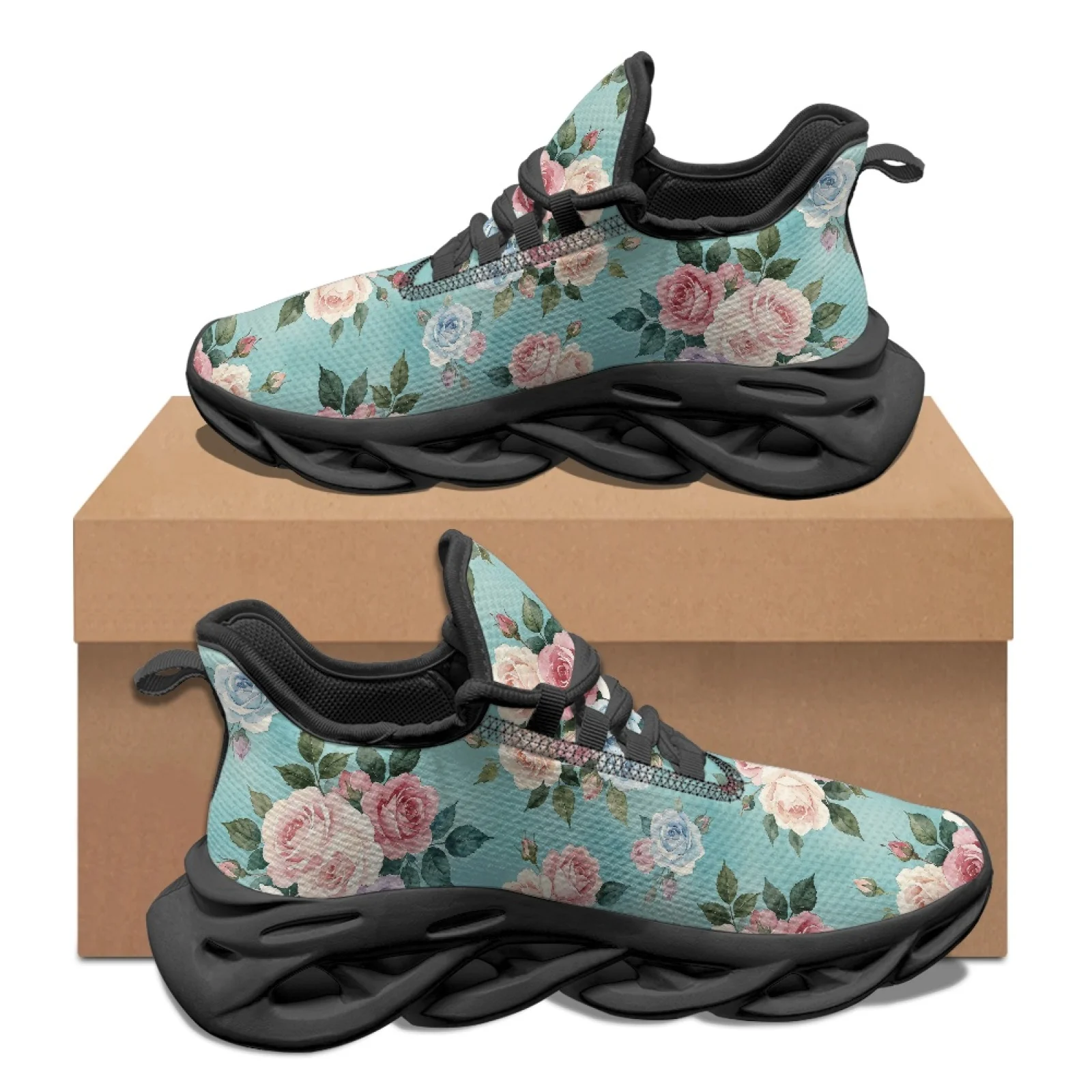 PENSTROLL Watercolor Rose Lightweight Men's Trail Running Shoes Mesh Sneakers for Mens Breathable Fashion Sneakers