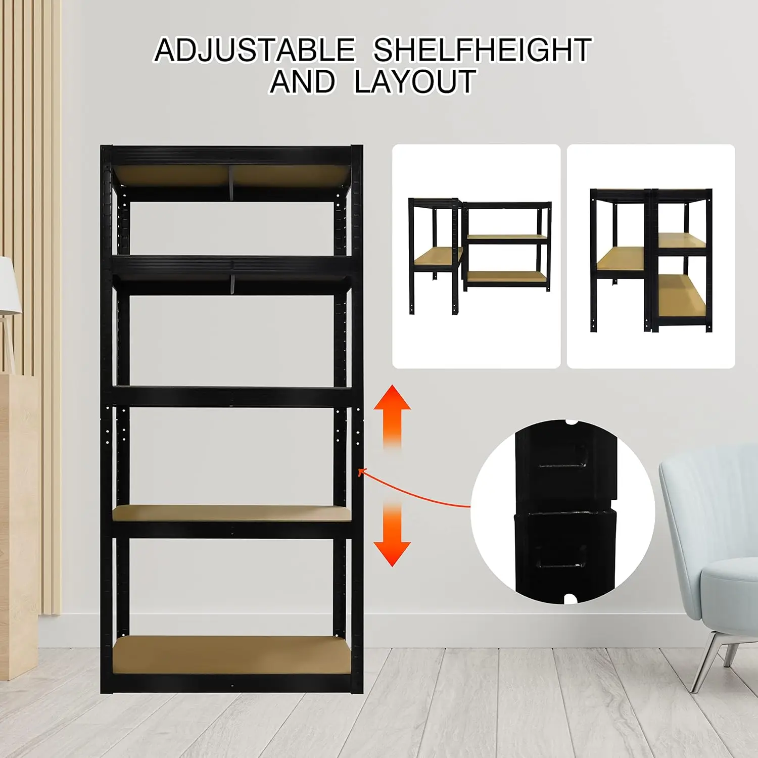 BRIEFNESS Heavy Duty Garage Shelving Black 5-Shelf Office Storage Rack Multi-Purpose Organiser, Load Capacity 875kg