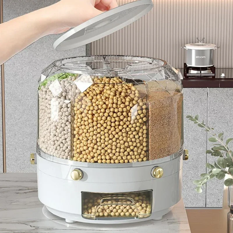 Kitchen Storage Box 360 Degree Rotating Rice Dispenser Sealed Dry Cereal Grain Bucket Dispenser Moisture-proof Food Container