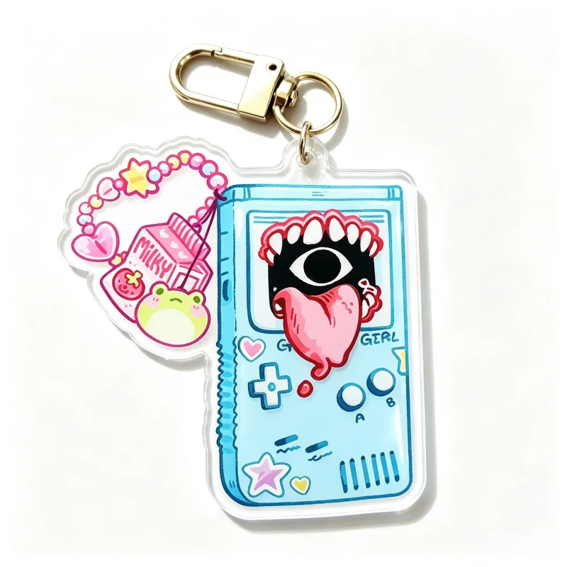 Creepy Game Console Acrylic Keychain Drippy Tongue Monster Handheld Gamers Boy Charm Cute Frog Milk Box Pendant Gift Indie Art
