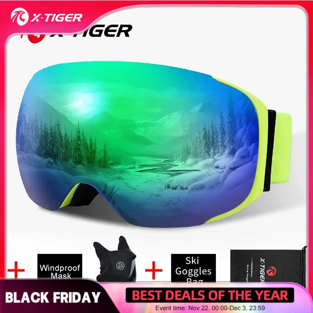 X-TIGER Ski Goggles Magnetic UV400 Winter Skiing Eyewear Anti-fog Lens Women Men Outdoor Sports Snowboard Snow Cycling Sunglass