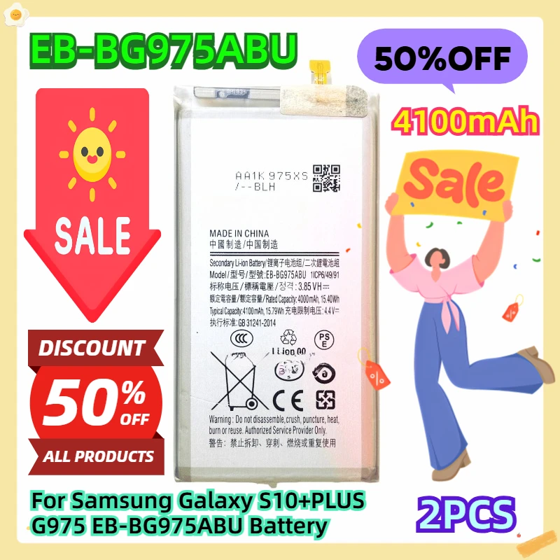 

For Samsung Galaxy S10+PLUS G975 4100mAh EB-BG975ABU Battery 2pcs