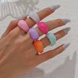 6 PCSEuropean and American Creative Colorful Transparent Acrylic Ring INS Personalized Simple Round Resin Ring for Men and Women