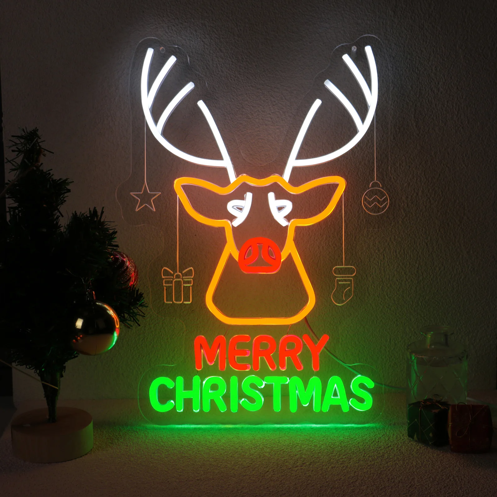 

Christmas Elk Neon Sign for Wall Decor Dimmable Christmas Neon Sign Light Deer Led Neon Night Light Up Animal Neon Sign