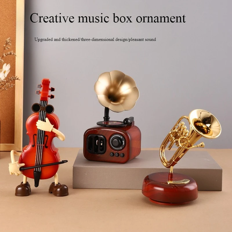 Classical Phonograph Ornament Desktop Creative Music Box Nostalgic Decoration Unique Design Beautiful Music Gift Home Decor