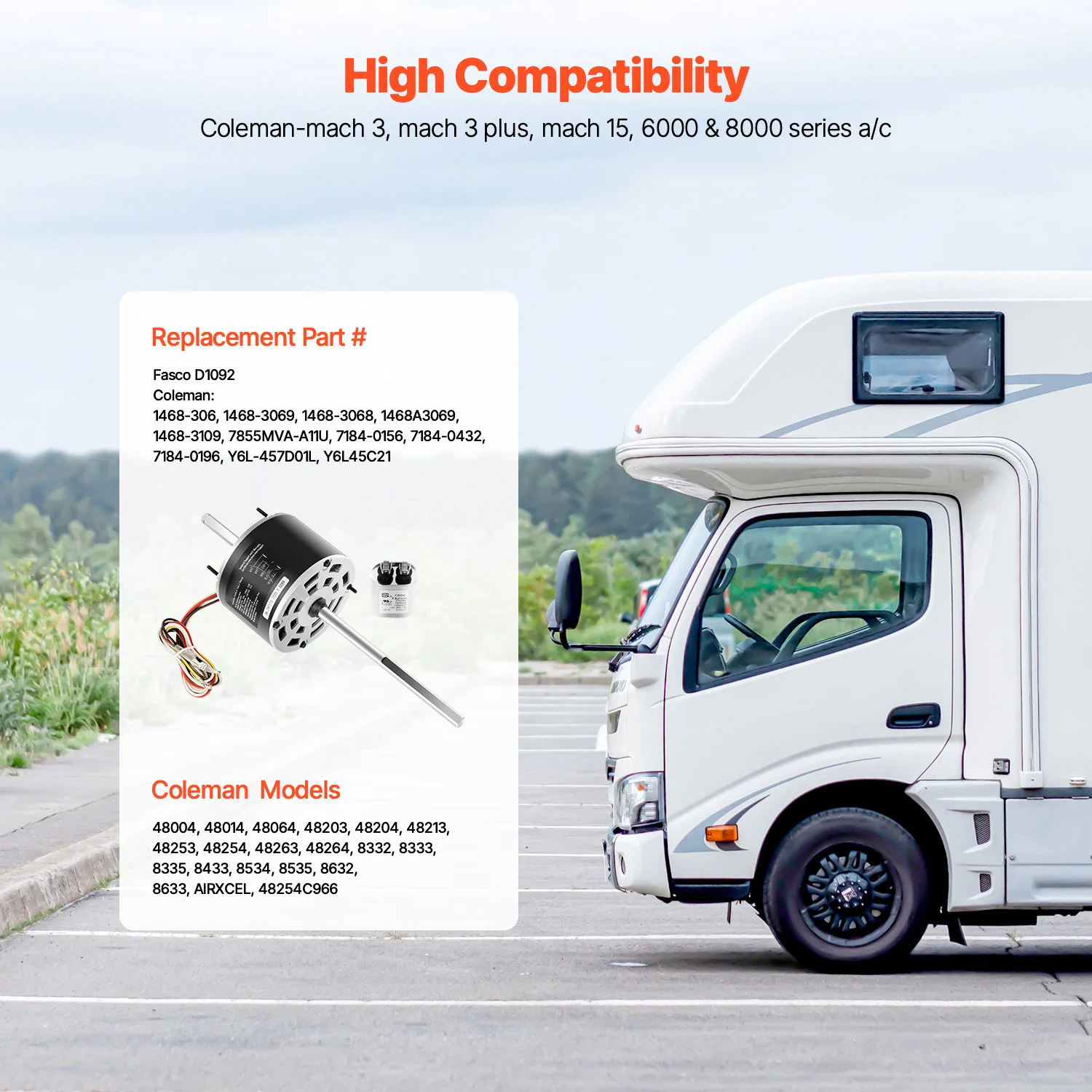 SucceBuy 1/3HP RV Air Conditioner Motor with Capacitor 1675 RPM Compatible with Coleman Mach RV AC Systems Replaces Fasco D1092
