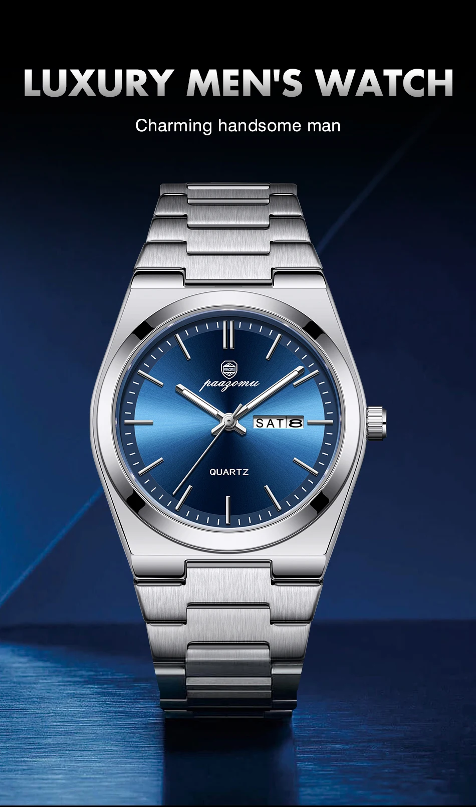 PAAZOMU Ultradünne Quarzuhr für Herren und Damen, minimalistischer Stil, wasserdicht, leuchtende Armbanduhr, bequemer Riemen, tägliches Bürogeschenk – Detail 2