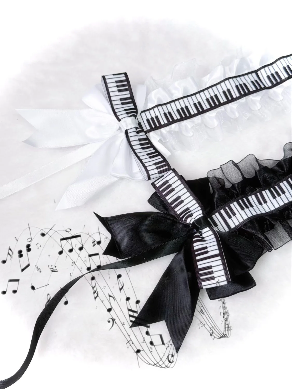 Touches de Piano noires et blanches faites à la main pour femmes, bandeau avec nœud en dentelle Lolita, coiffure gothique, accessoires pour cheveux