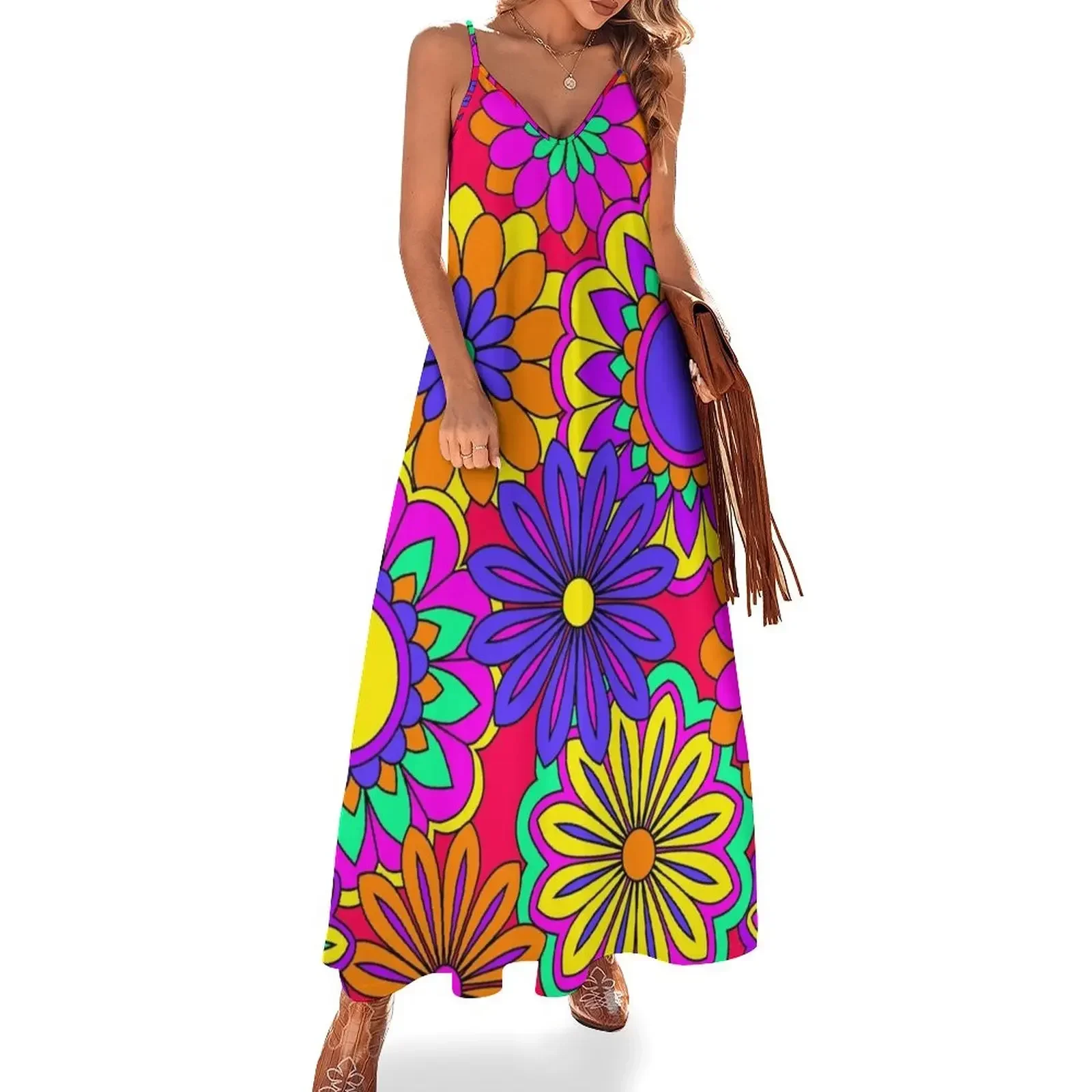 

Groovy Flower Power Baby! Sleeveless Dress festival outfit women elegant dress Dress