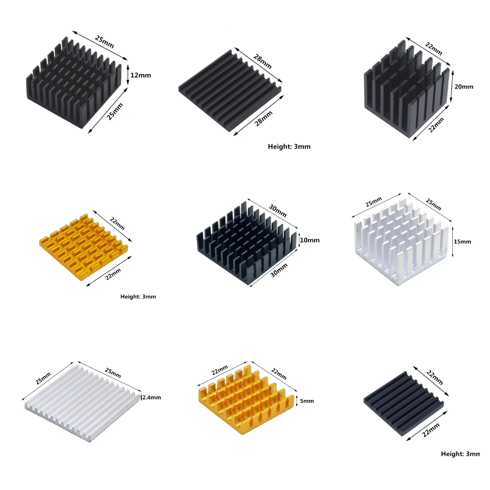 20pcs Aluminum Heatsink for Electronic RAM IC Chip 3D Printer Cooling With Thermal Conductive Tape