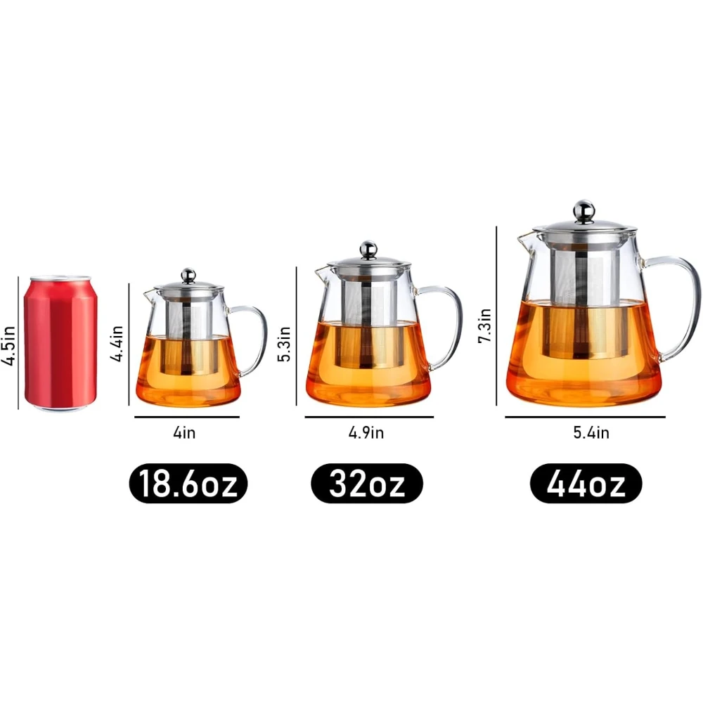 18,6 OZ/550ml Glas-Teekanne für den Herd aus Borosilikatglas mit Abnehmbarem Edelstahl-Teebrygger für Camping und Reisen – Detail 6