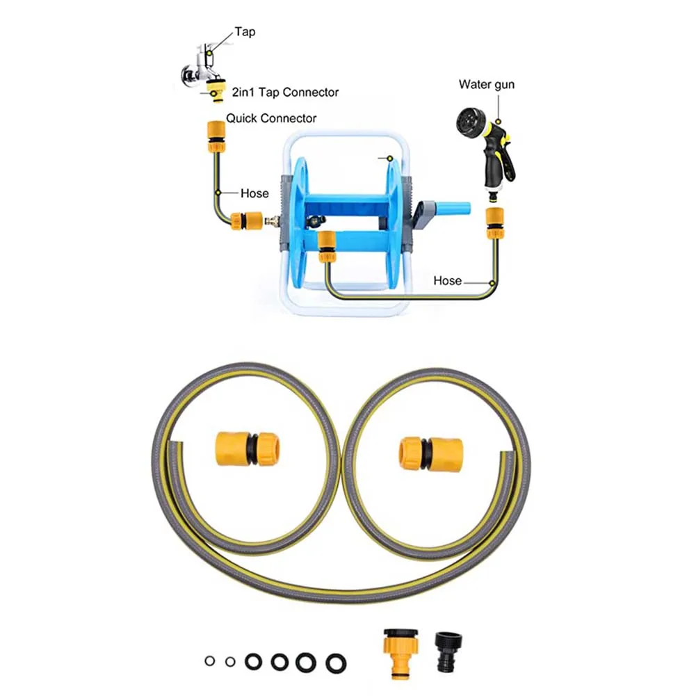 1.5M PVC Hose Connection Kit for Garden Reels with 2-in-1 Tap Fitting 3/4 Male Adapter and Quick Release Couplings